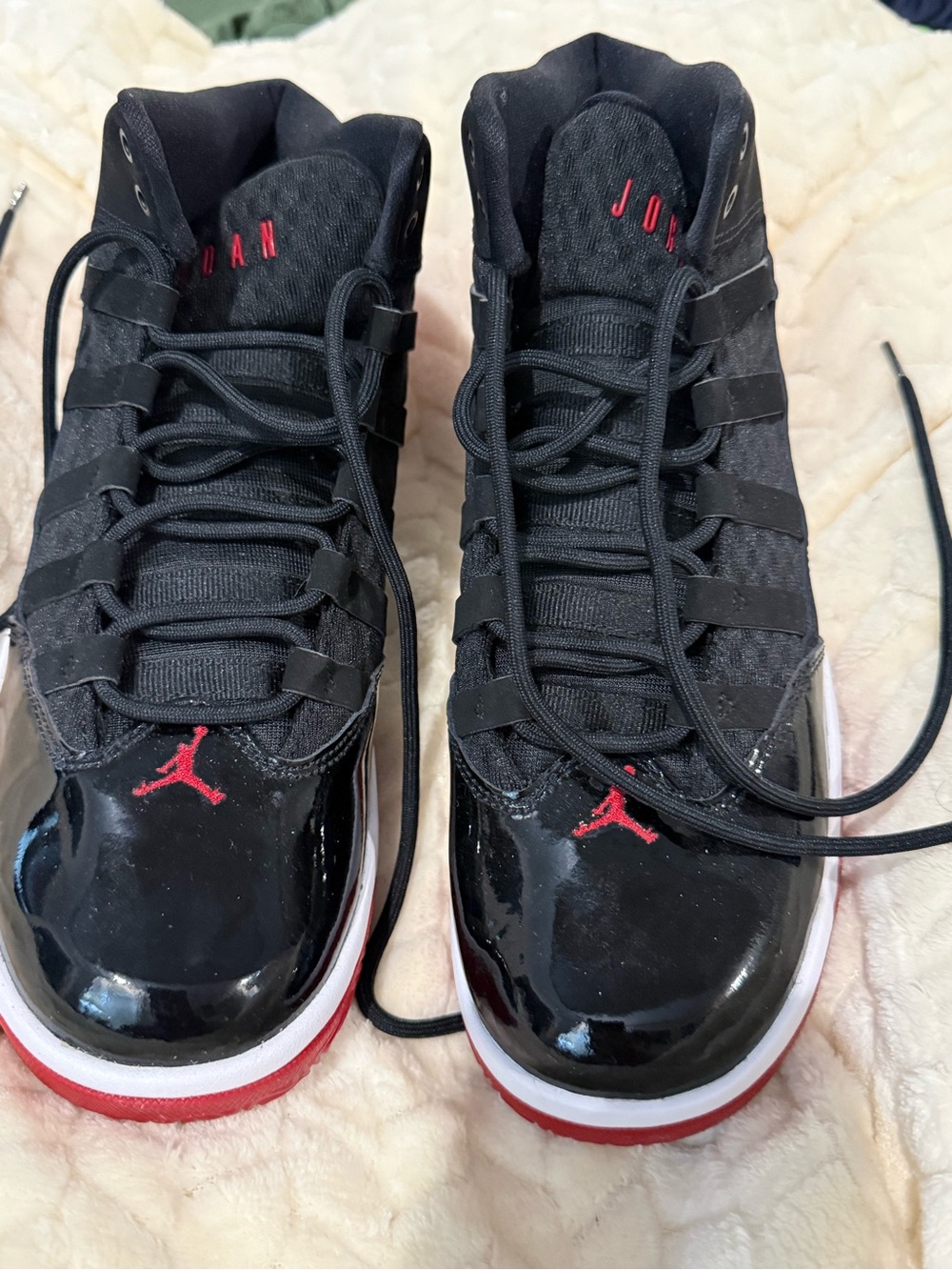 Jordan Black and Red High-Top Sneakers Size 7y